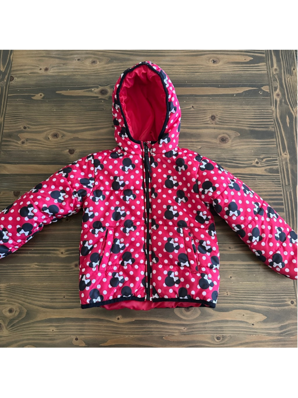 Minnie Mouse Puffer Jacket Girls 4T Red Polka Dot Hooded Coat